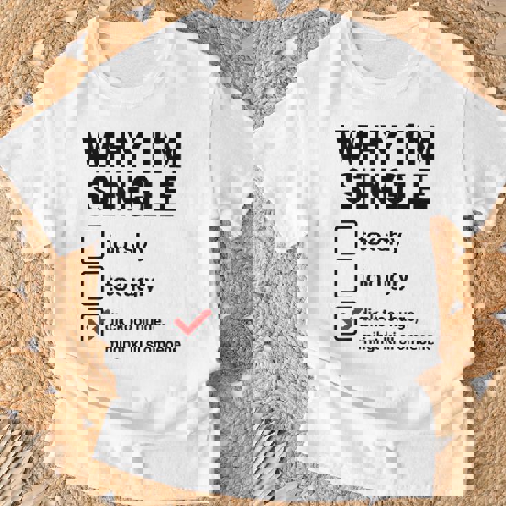 面白い皮肉な大人のユーモアの独身パーティーなぜ私は独身なのか Tシャツ 高齢者への贈り物