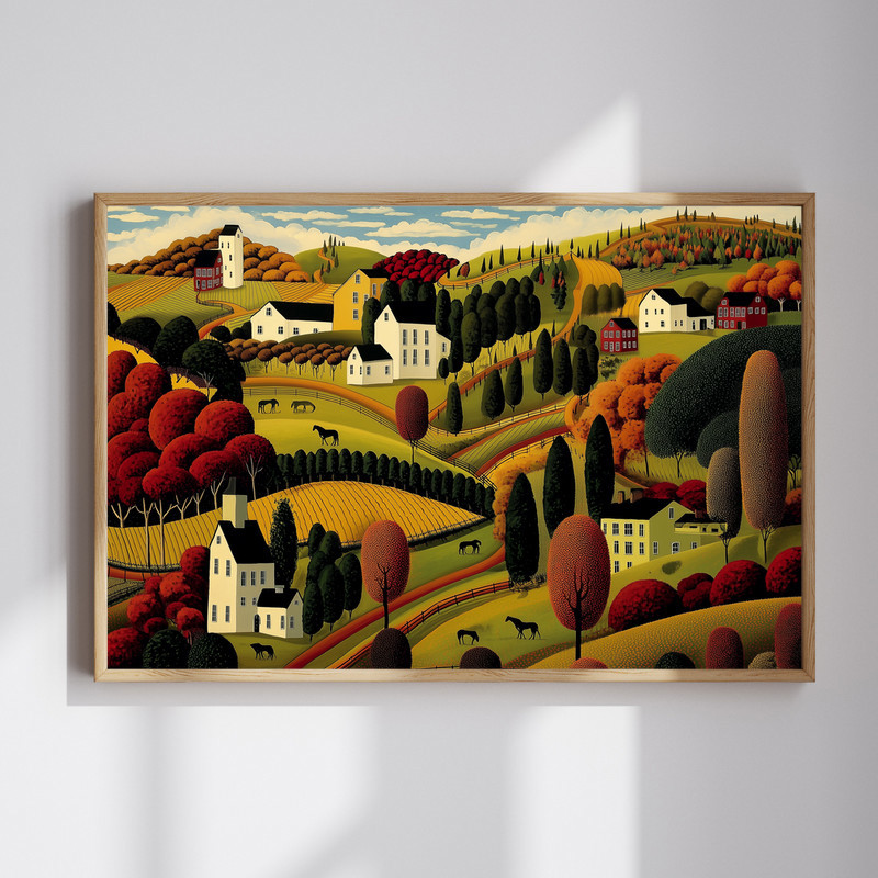 Pastoral autumn countryside canvas wall art with golden fields and trees, perfect for farmhouse entryway rustic decor. | Familywalldecor