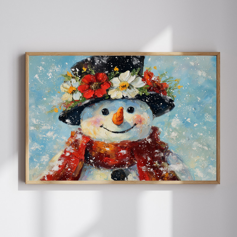 Cheerful snowman canvas wall art adds festive winter charm, perfect for brightening a hallway with seasonal holiday decor. | Familywalldecor