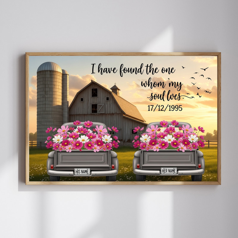 Cosmos Love – Rustic Barn And Vintage Truck Farmhouse Canvas Wall Art | Family Wall Decor