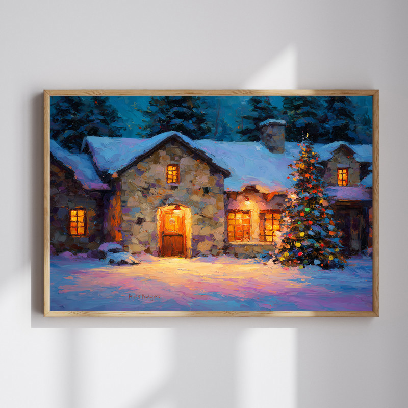 Cozy farmhouse Christmas canvas wall art for hallway decor, rustic style with warm neutral tones for a seasonal touch | Familywalldecor