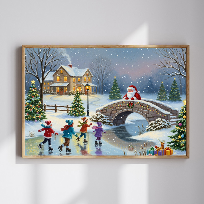 Cozy Winter Wonderland With Santa Entryway Canvas Wall Art | Family Wall Decor
