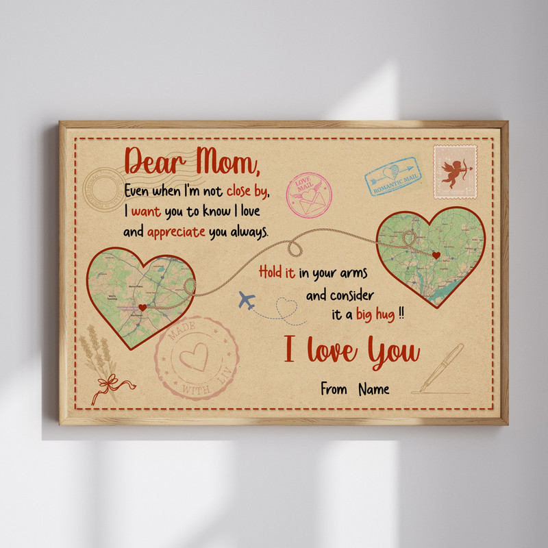 Long distance family map canvas wall art personalized with names and locations, from daughter to mom, Mother’s Day keepsake | Familywalldecor