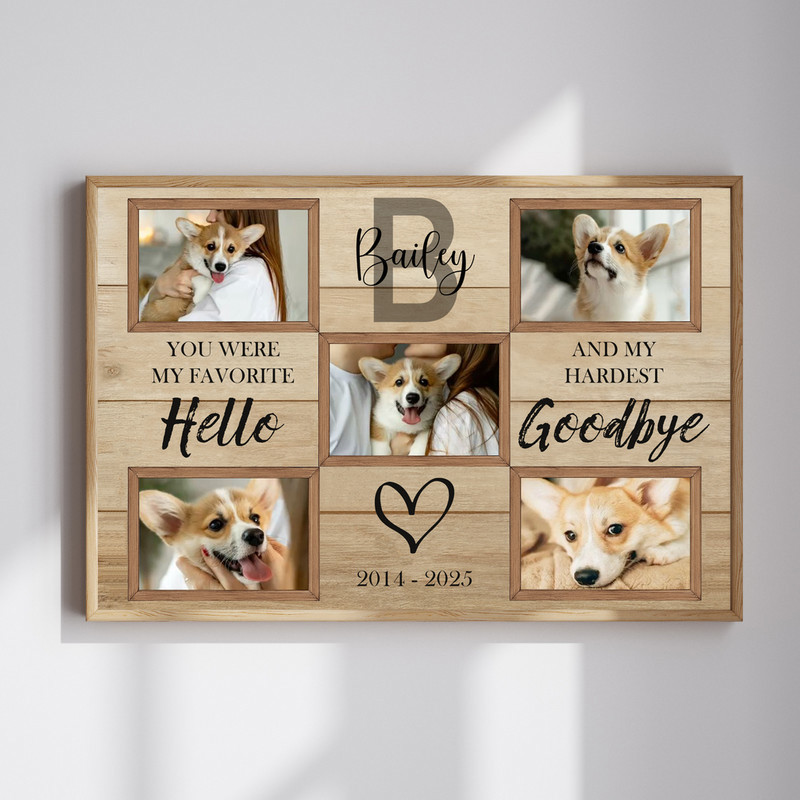 Dog memorial photo canvas collage with paw print accents and custom pet photos, a heartfelt bereavement gift for dog lovers | Familywalldecor