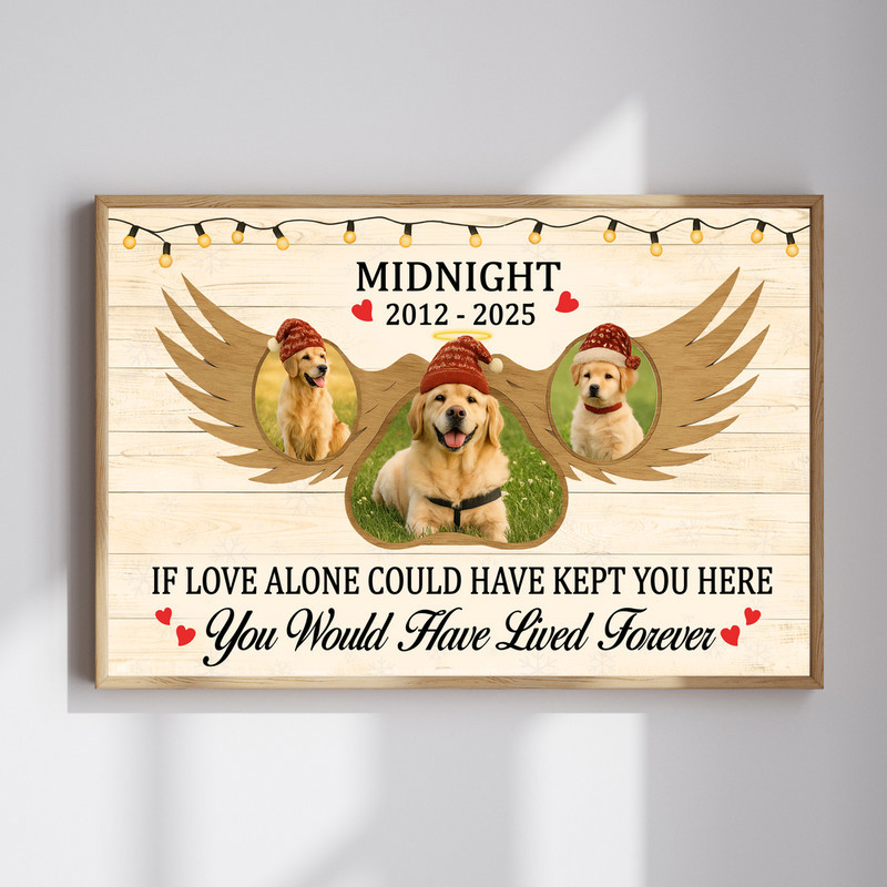Farmhouse Christmas pet memorial canvas wall art, personalized with pet name and dates, sympathy gift for cat owners | Familywalldecor