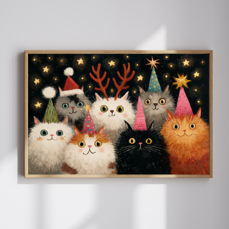 Festive furry friends canvas wall art for Christmas entryway decor, charming holiday pets welcoming guests in your foyer | Familywalldecor