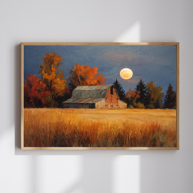 Harvest season at the barn canvas wall art, Thanksgiving farmhouse decor with autumn barn scene for rustic entryway display | Familywalldecor