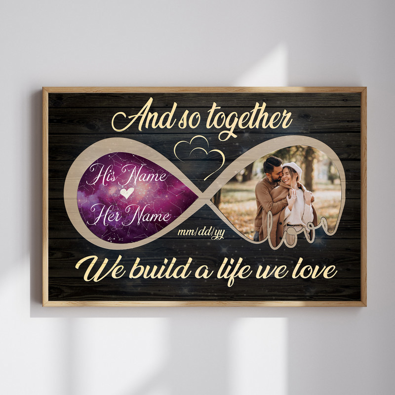 Infinity Love personalized canvas wall art with custom couple photo, names and date, romantic anniversary gift for newlyweds | Familywalldecor