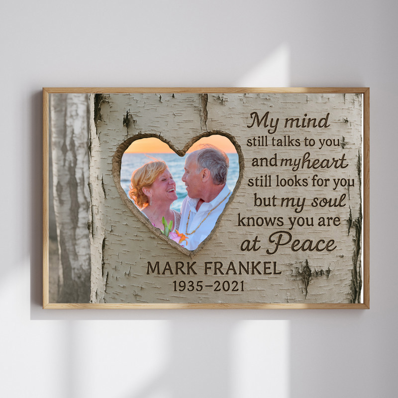 Memorial canvas wall art honoring a loved one, personalized with a family custom photo and quote overlay, vertical layout | Familywalldecor
