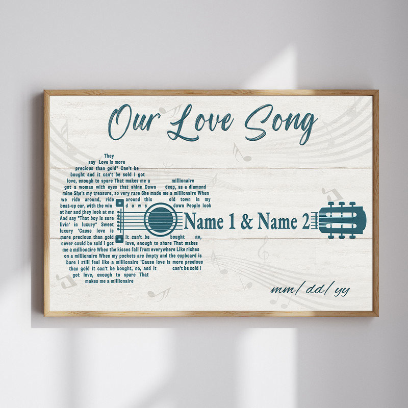 Romantic guitar design canvas wall art personalized with couple names and date, celebrating your love song | Family Wall Decor