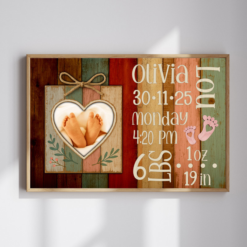 Newborn Footprint Keepsake Canvas - Personalized Birth Stats Art | Family Wall Decor