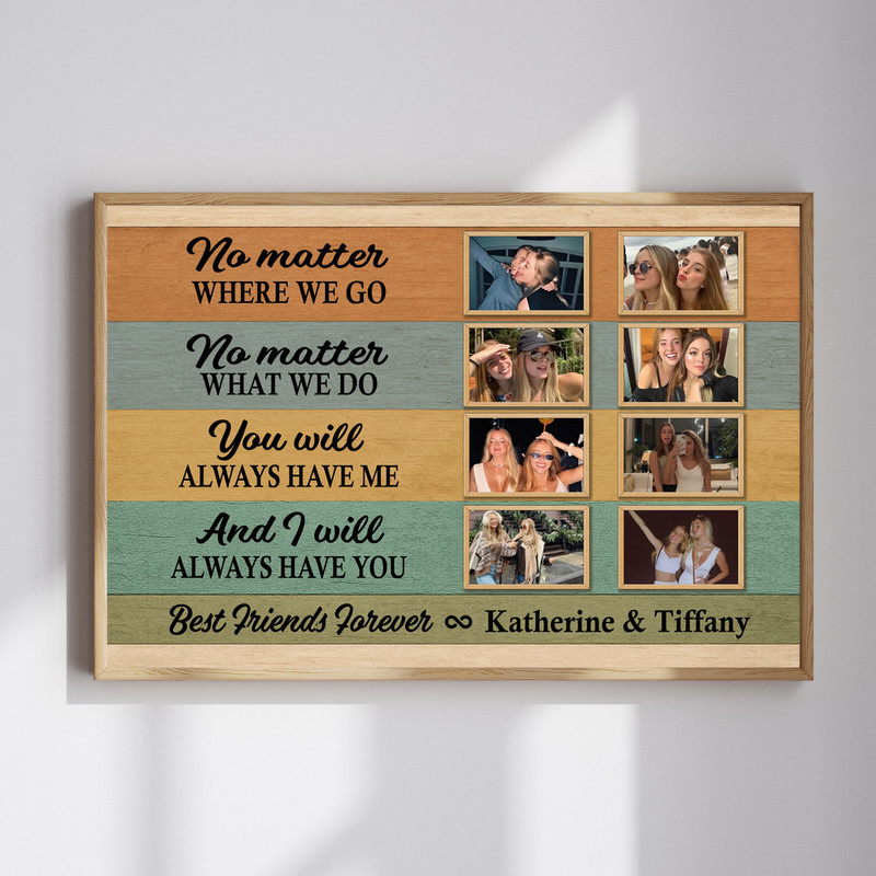 Best friends forever canvas wall art, rustic farmhouse on whitewashed wood, personalized with names and date, landscape Best friends forever canvas wall art, rustic farmhouse on whitewashed wood, personalized with names and date, landscape