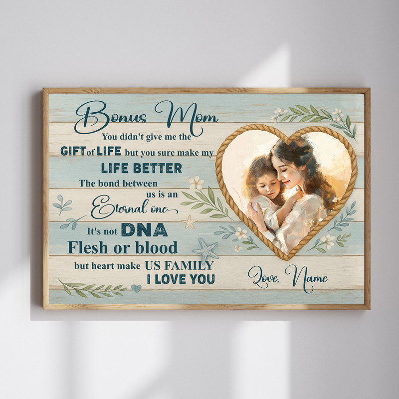 Heartfelt Personalized Bonus Mom Gift - Coastal Farmhouse Canvas | Familywalldecor