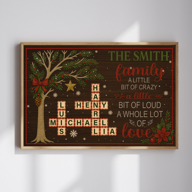 Rustic Family Keepsake Canvas - Personalized Name Crossword Art