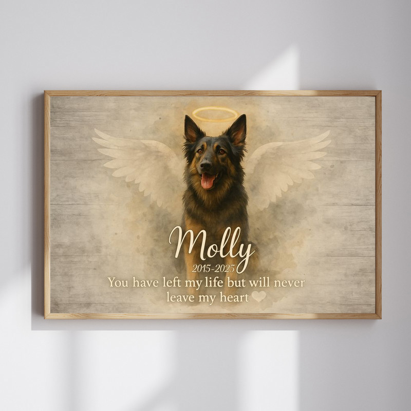 Farmhouse dog memorial photo canvas wall art, personalized with pet photo, name and dates; sympathy gift for dog owners | Familywalldecor