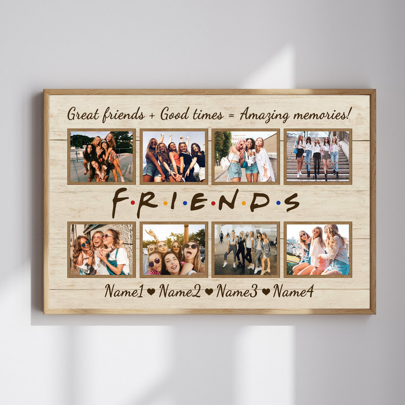 Friendship canvas wall art, personalized photo collage on rustic farmhouse canvas, best friend gift with shiplap backdrop | Family Wall Decor