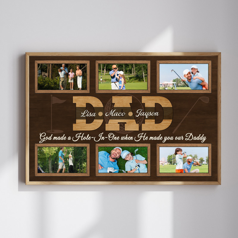 Golf Dad photo collage canvas wall art personalized with your photos, rustic farmhouse style, Father’s Day or birthday gift | Family Wall Decor
