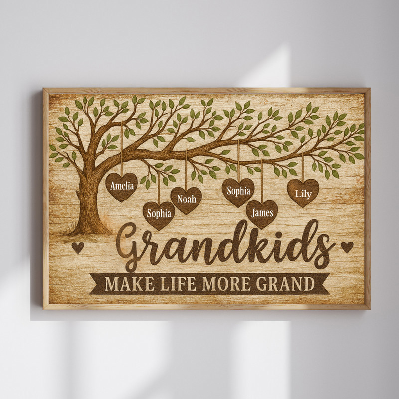 Personalized Grandkids Family Tree Canvas - Rustic Wall Art Gift | Familywalldecor