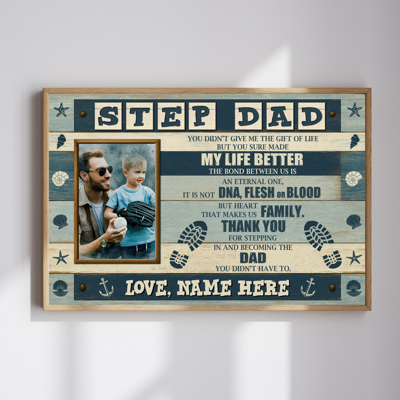 Coastal Bonus Dad Photo Canvas Gift - Personalized Farmhouse Art | Familywalldecor