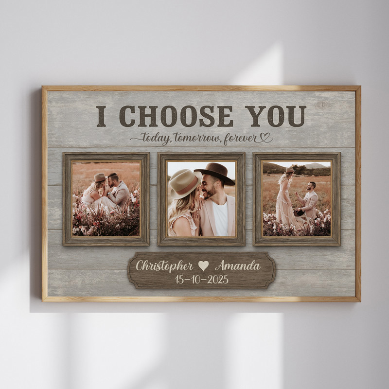 personalized wedding proposal canvas wall art with custom photo collage and 'I Choose You' quote in rustic farmhouse style | Familywalldecor