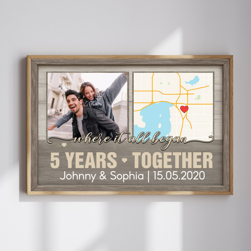 Where It All Began map canvas wall art, personalized city and coordinates with couple names and date, rustic farmhouse style | Familywalldecor