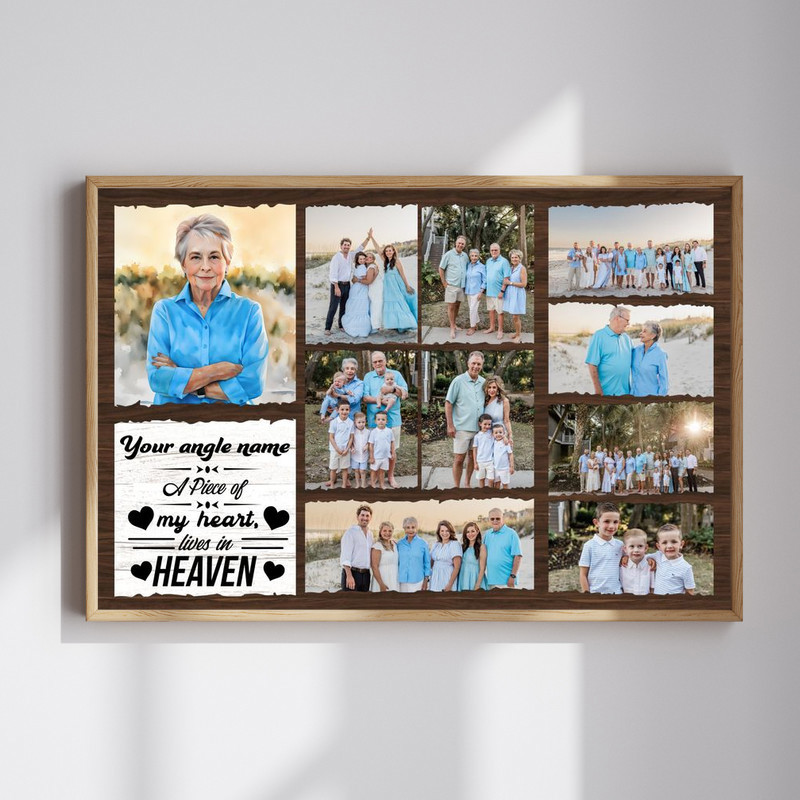 Memorial photo collage canvas wall art with custom photos, names, and dates, tribute to loved one in heaven for family | Familywalldecor