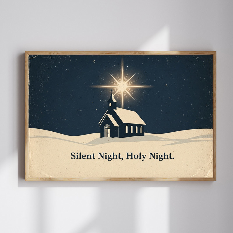 Silent Night Holy Night canvas wall art with elegant script typography, perfect Christmas hallway decor to welcome guests | Family Wall Decor
