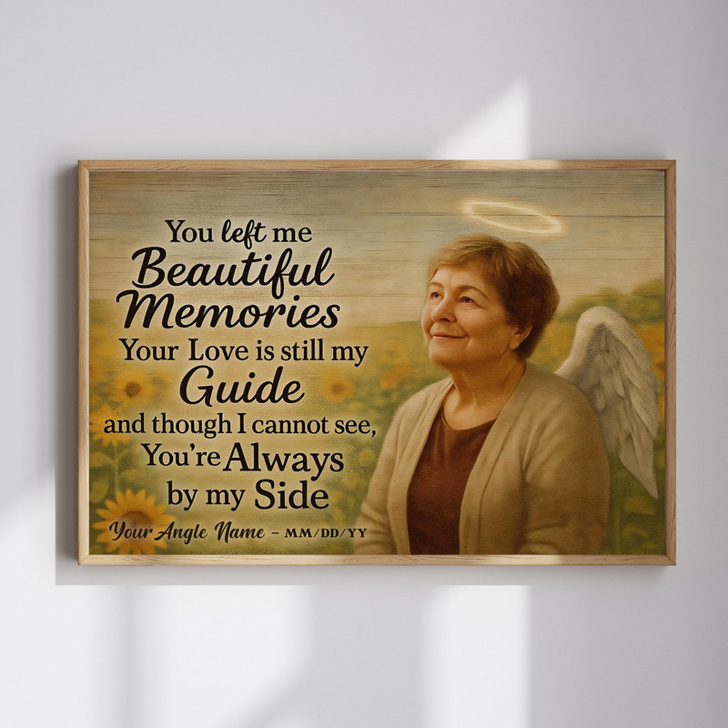 Sunflower angel mom memorial canvas wall art with angel wings and halo, personalized with name and dates, sympathy gift | Familywalldecor