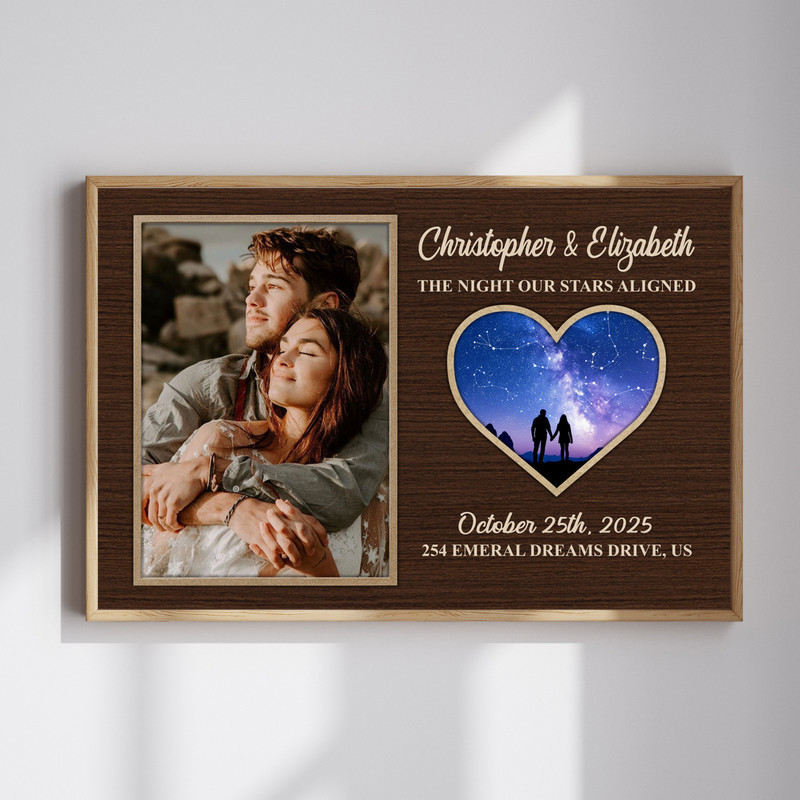 Star map canvas wall art with personalized constellations, names and date, rustic farmhouse anniversary gift for couples | Familywalldecor