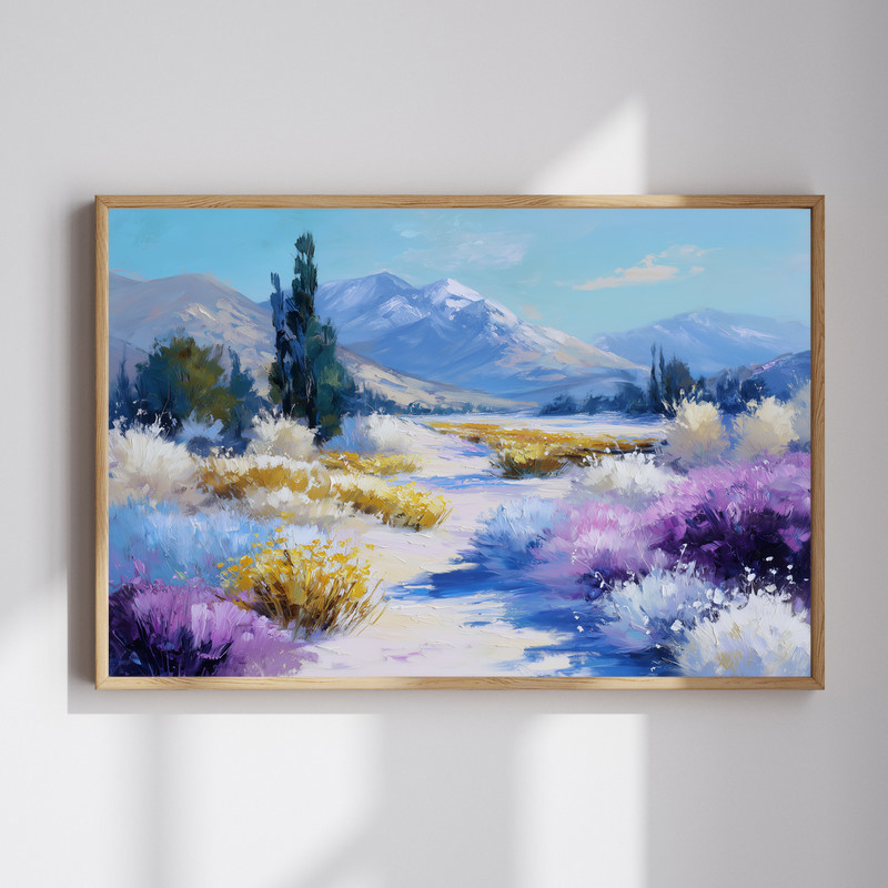 Winter glow festive desert landscape canvas wall art with cacti and holiday lights for Christmas hallway wall decor | Familywalldecor