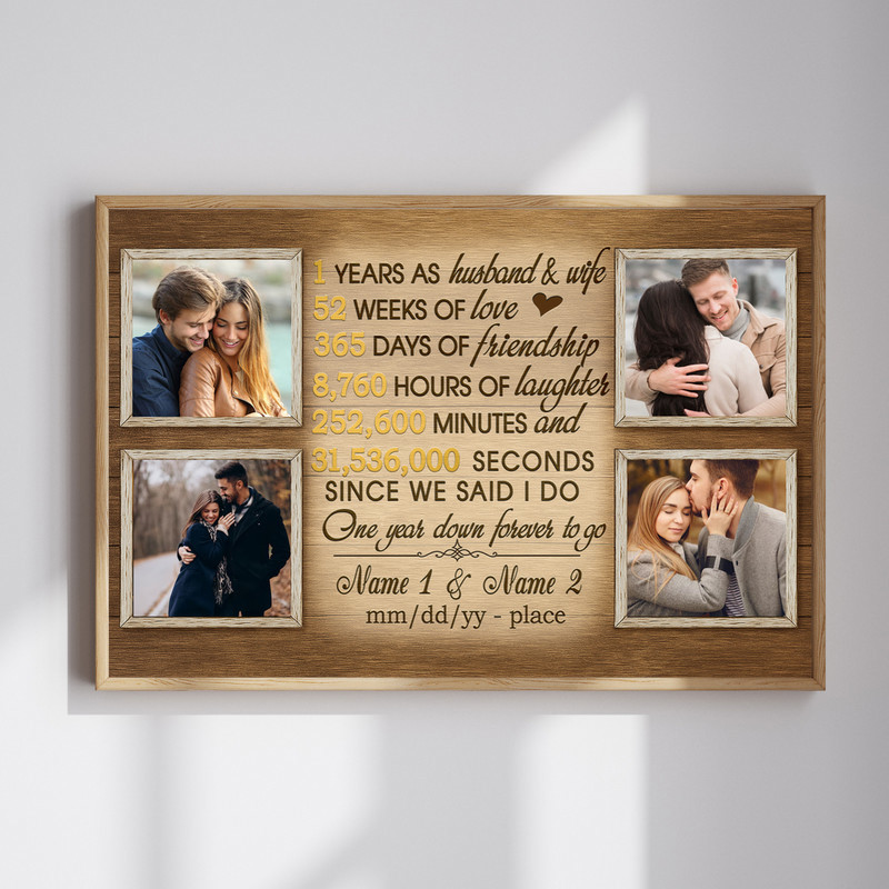 1 year anniversary photo collage canvas wall art with personalized couple names, date, and love timeline, a romantic gift | Familywalldecor