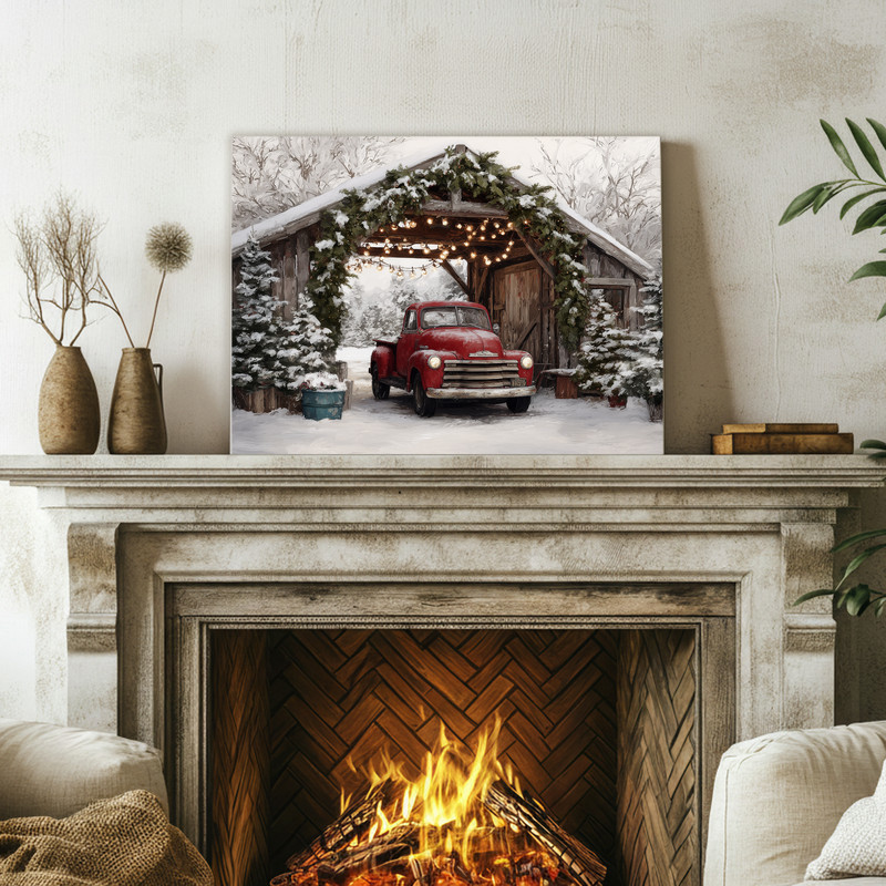 Cozy Vintage Red Car Christmas Canvas Wall Art for Entryway Cozy Vintage Red Car Christmas Canvas Wall Art for Entryway