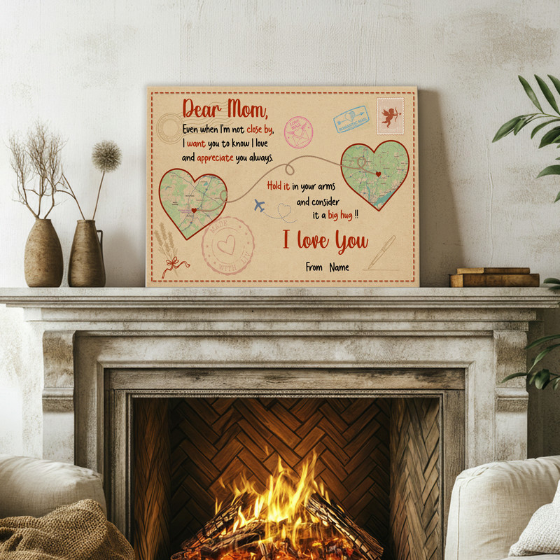 Heartfelt Custom Map Canvas - Long Distance Mom Gift