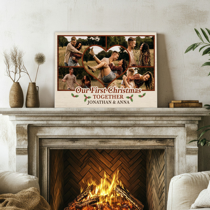 Milestone Canvas - First Christmas Photo Collage Anniversary Gift