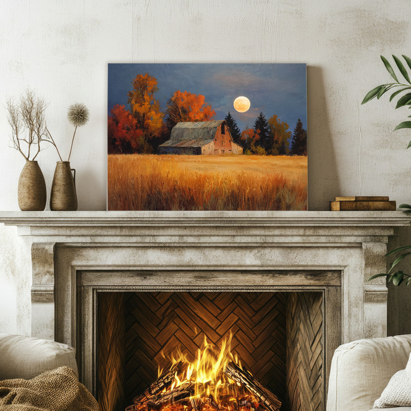 Harvest season barn canvas wall art, Thanksgiving farmhouse entryway decor with country barn and autumn harvest details