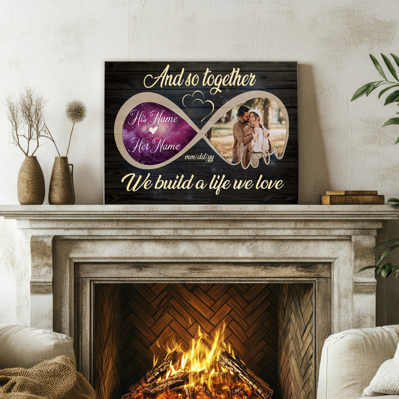 Custom Couple Photo Canvas Art - Infinity Love, Names & Date Gift