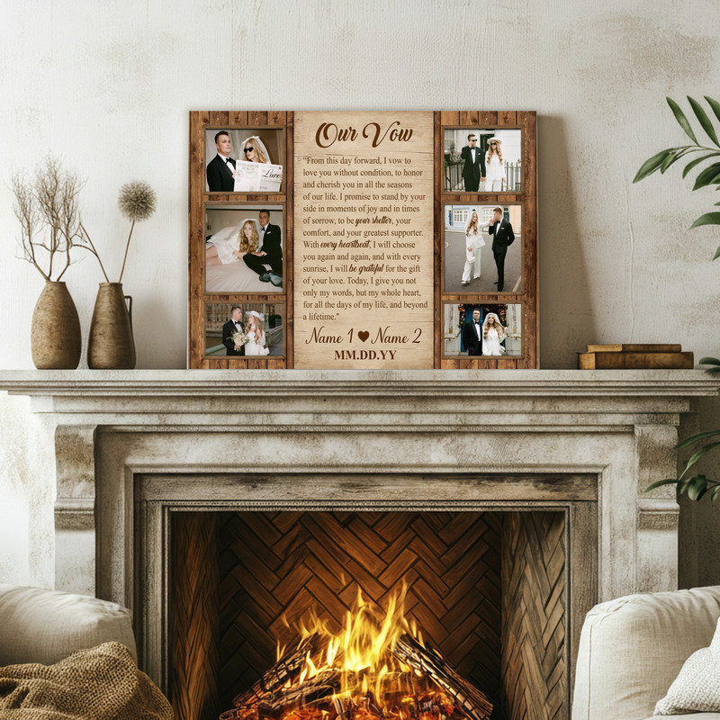 wedding vow photo collage canvas wall art with custom names, date and vows, 4 photos, thoughtful anniversary gift for couples wedding vow photo collage canvas wall art with custom names, date and vows, 4 photos, thoughtful anniversary gift for couples