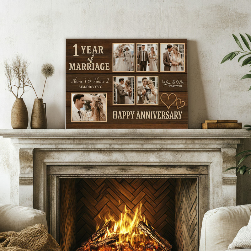 Personalized 1st Anniversary Photo Collage Canvas Gift
