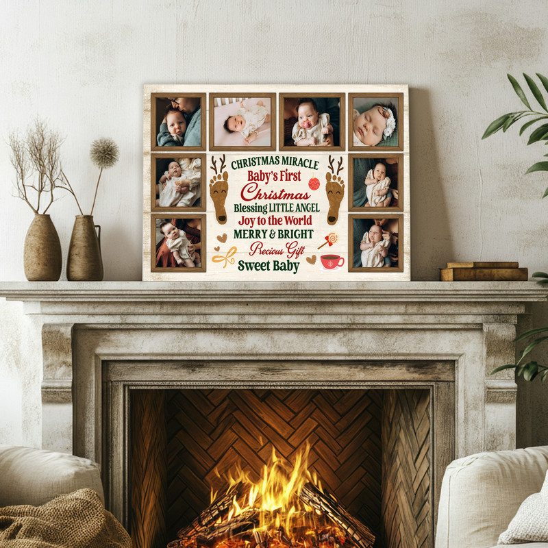 Personalized Baby's 1st Christmas Photo Keepsake Canvas Art