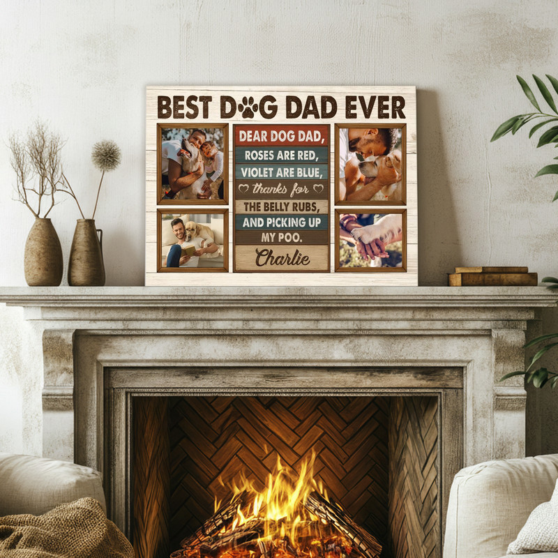 Best Dog Dad Ever canvas, custom collage with 3 pet photos and bold typography, birthday gift from kids and fur babies Best Dog Dad Ever canvas, custom collage with 3 pet photos and bold typography, birthday gift from kids and fur babies