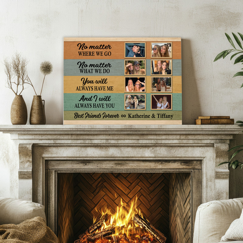 Friendship canvas wall art, chalkboard-style rustic farmhouse with white script, personalized besties' names for gallery wall Friendship canvas wall art, chalkboard-style rustic farmhouse with white script, personalized besties' names for gallery wall