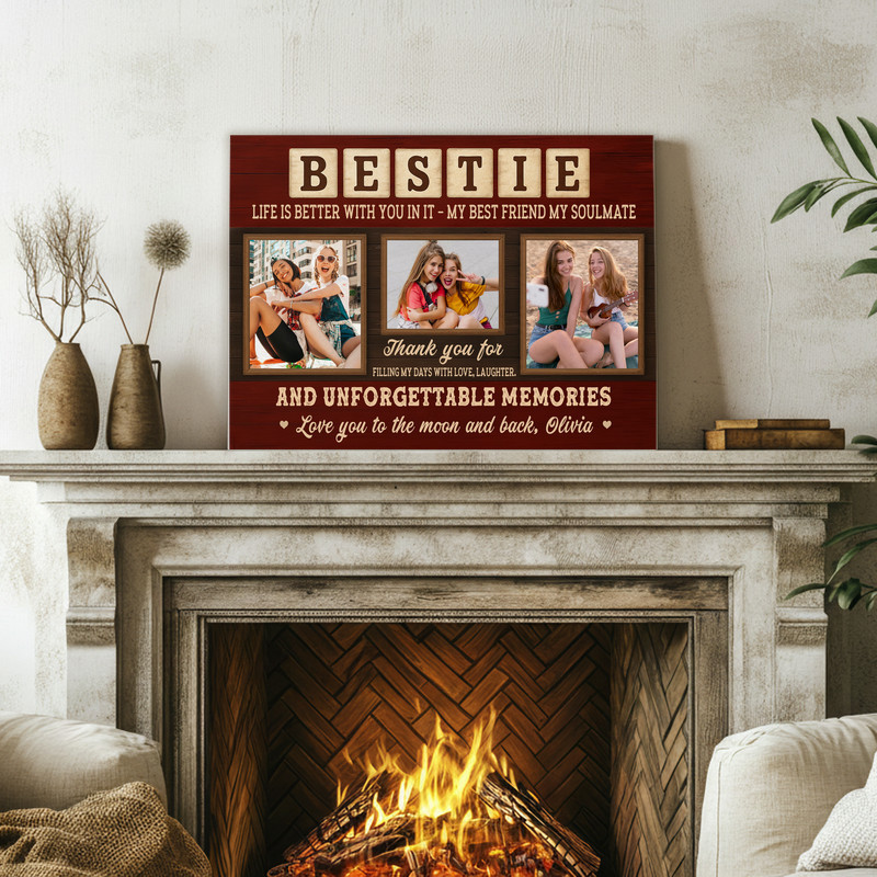 Personalized Bestie Photo Collage Canvas - Heartfelt Rustic Gift Personalized Bestie Photo Collage Canvas - Heartfelt Rustic Gift