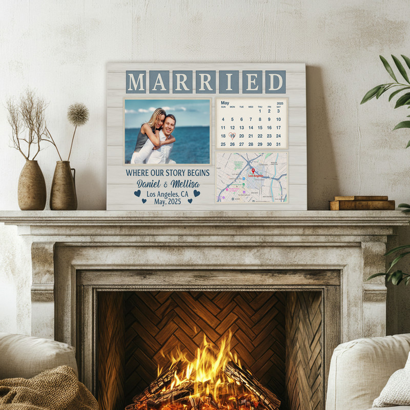 Our Story Begins - Personalized Wedding Date Map Canvas Gift