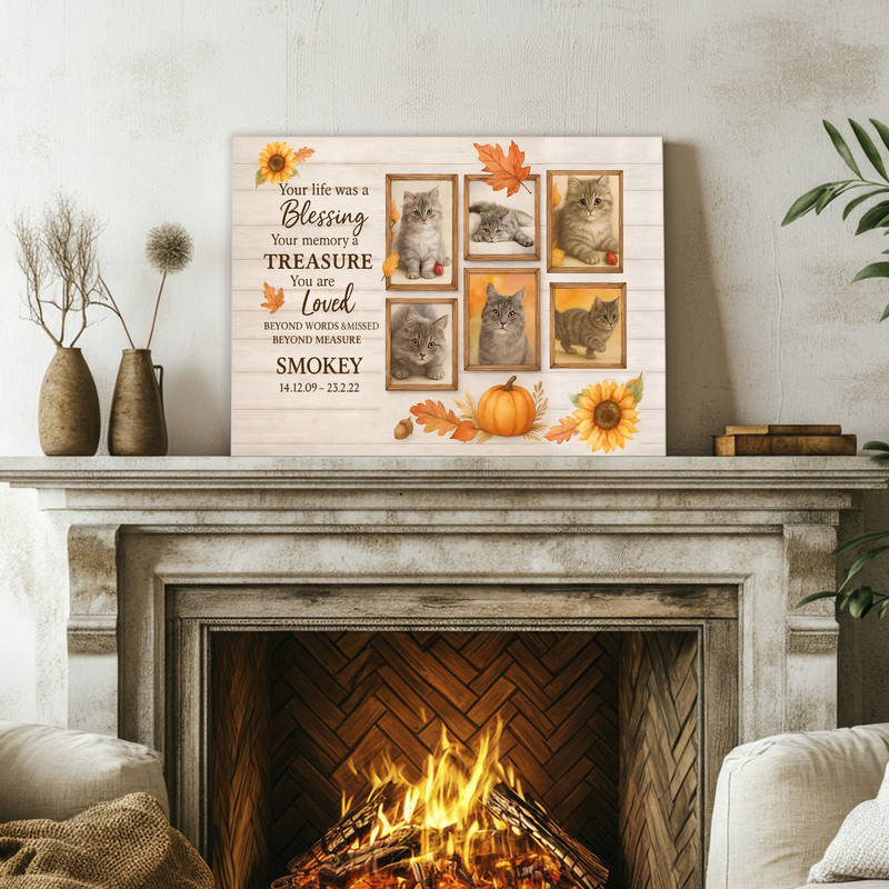 Fall Farmhouse Cat Tribute - Personalized Pet Loss Photo Canvas