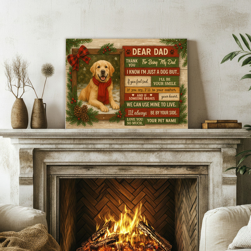 Custom Dog Portrait Canvas - Rustic Christmas Gift for Dog Dad