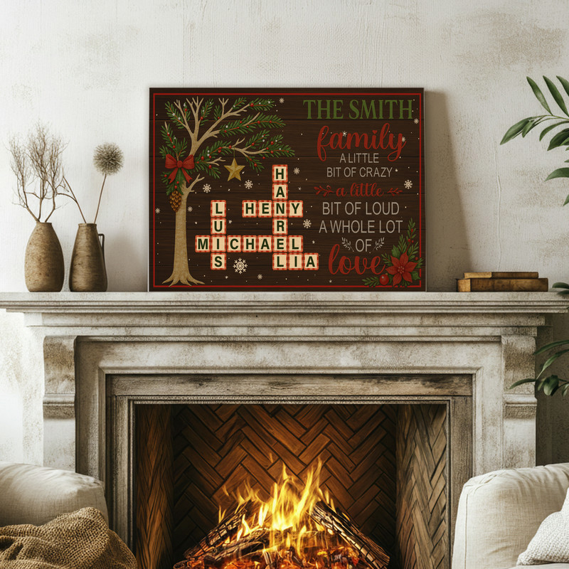 Rustic Family Keepsake Canvas - Personalized Name Crossword Art