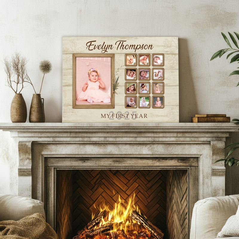 Baby's First Year Photo Collage Canvas Keepsake for 1st Birthday Baby's First Year Photo Collage Canvas Keepsake for 1st Birthday