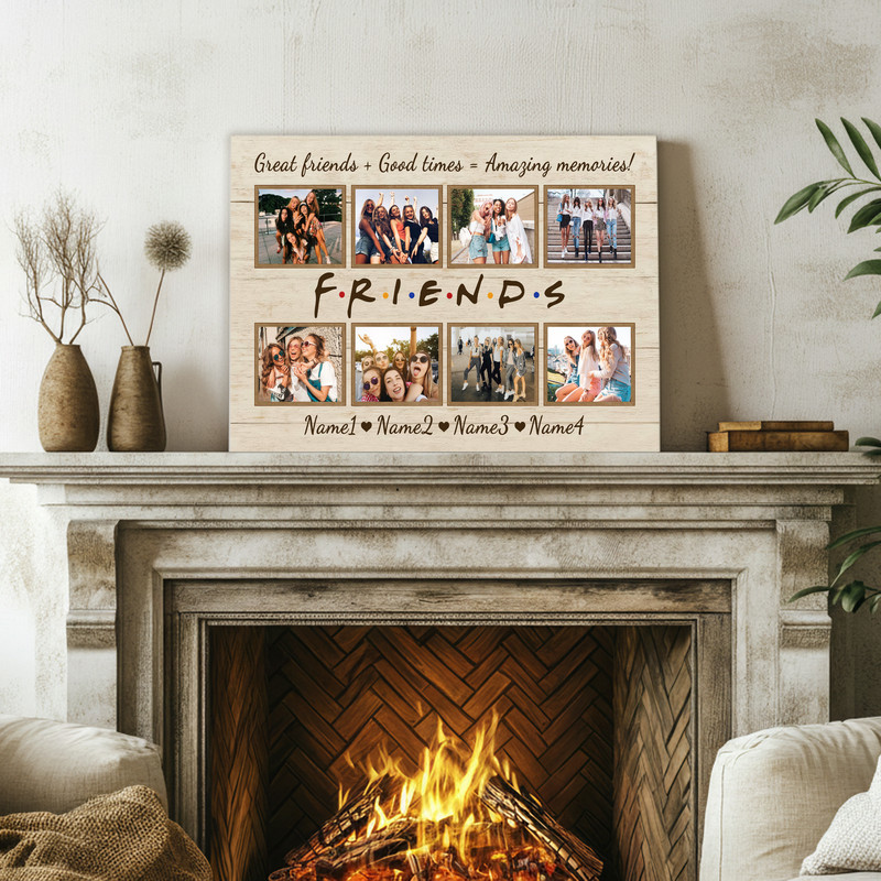 Friendship canvas wall art, custom photo collage on rustic farmhouse canvas, portrait orientation, sweet best friend gift
