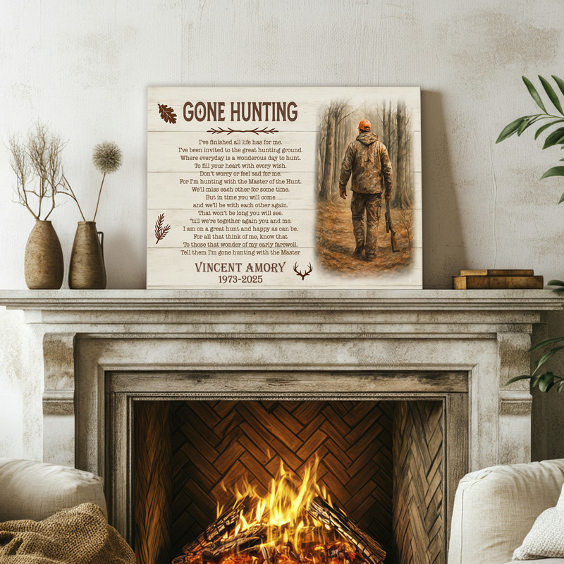 Personalized Gone Hunting Memorial Canvas Keepsake