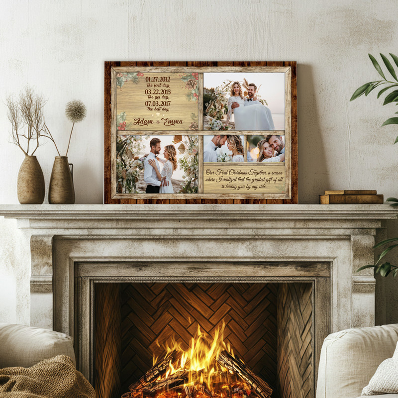 Cherished Couple's Love Timeline - Custom Photo Christmas Canvas